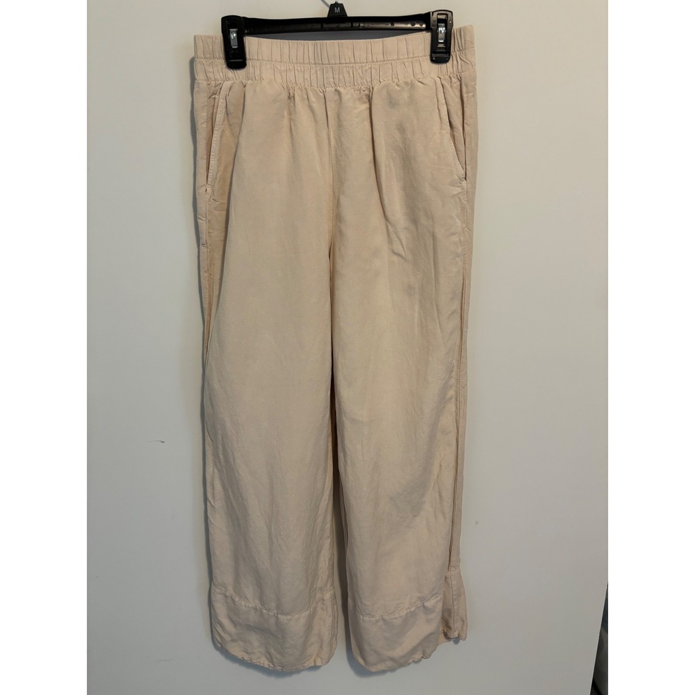 Cloth & Stone Linen Blend Wide Leg Elastic Waist Pants Beige Small